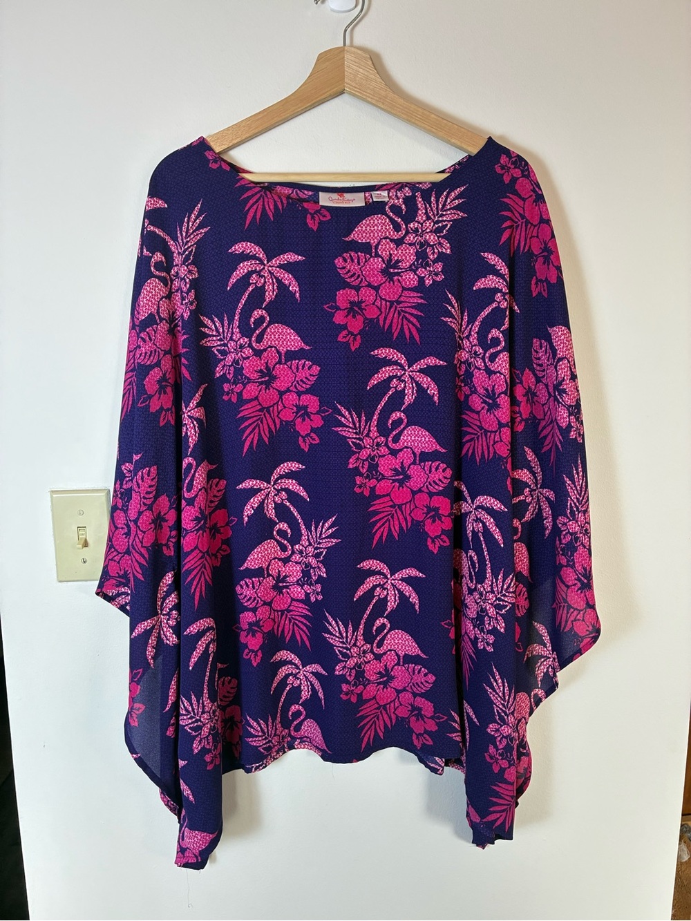 Quacker Factory Kimono Ruana 2X Tropical Floral Flamingo